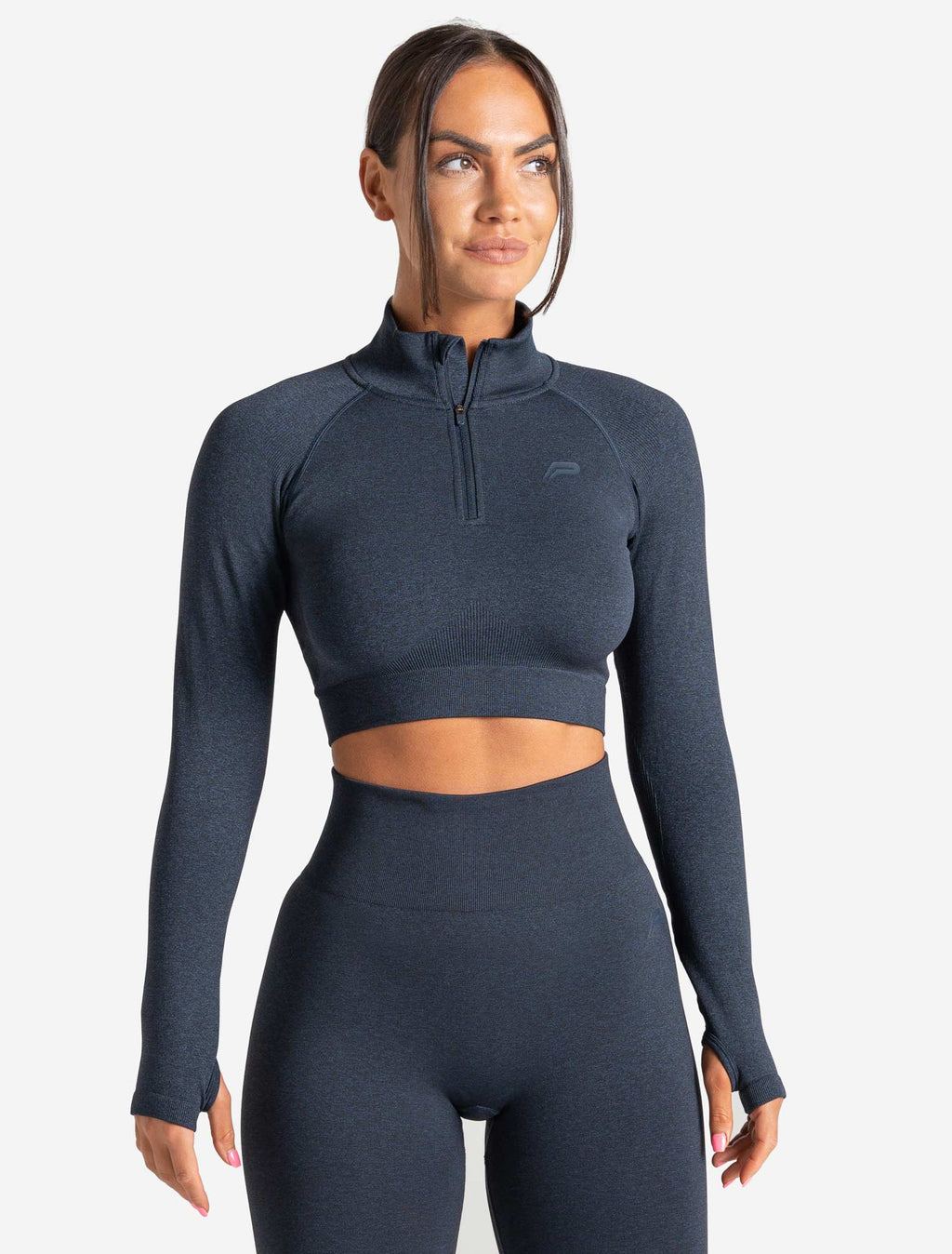 Core Seamless Crop 1/2 Zip, Navy Marl