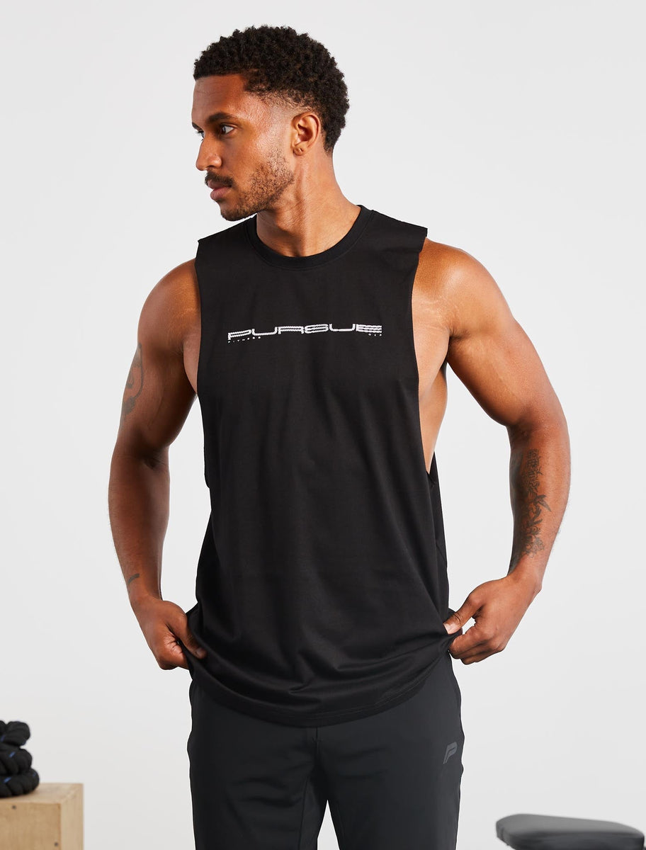 Graphic Drop Arm Tank Black Pursue Fitness 3034