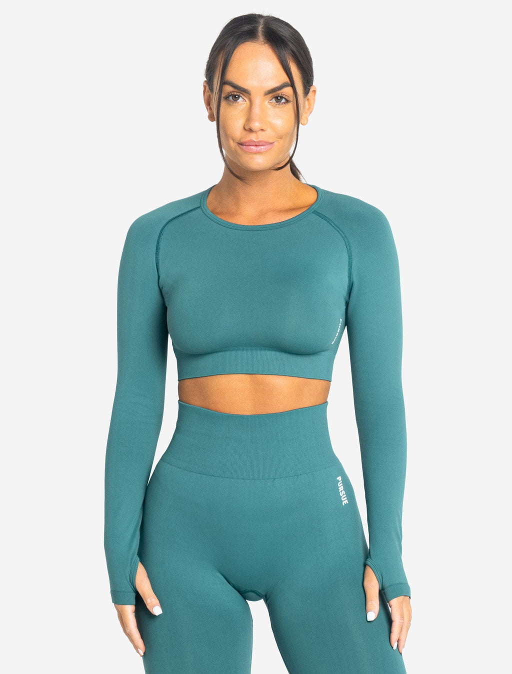 Move Seamless Long Sleeve Crop Top Teal Pursue Fitness