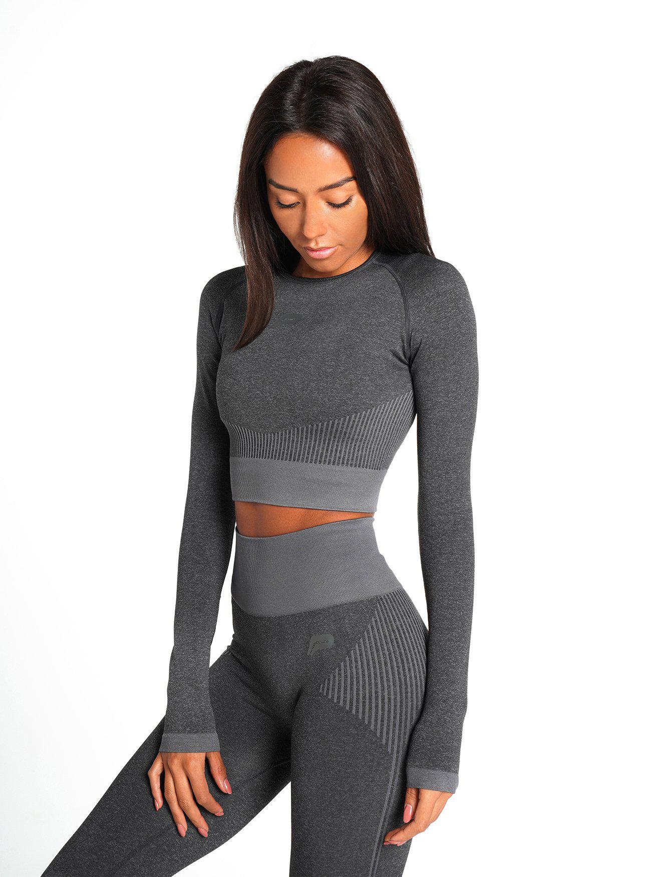 Charcoal Seamless Long Sleeve Cropped Gym Top