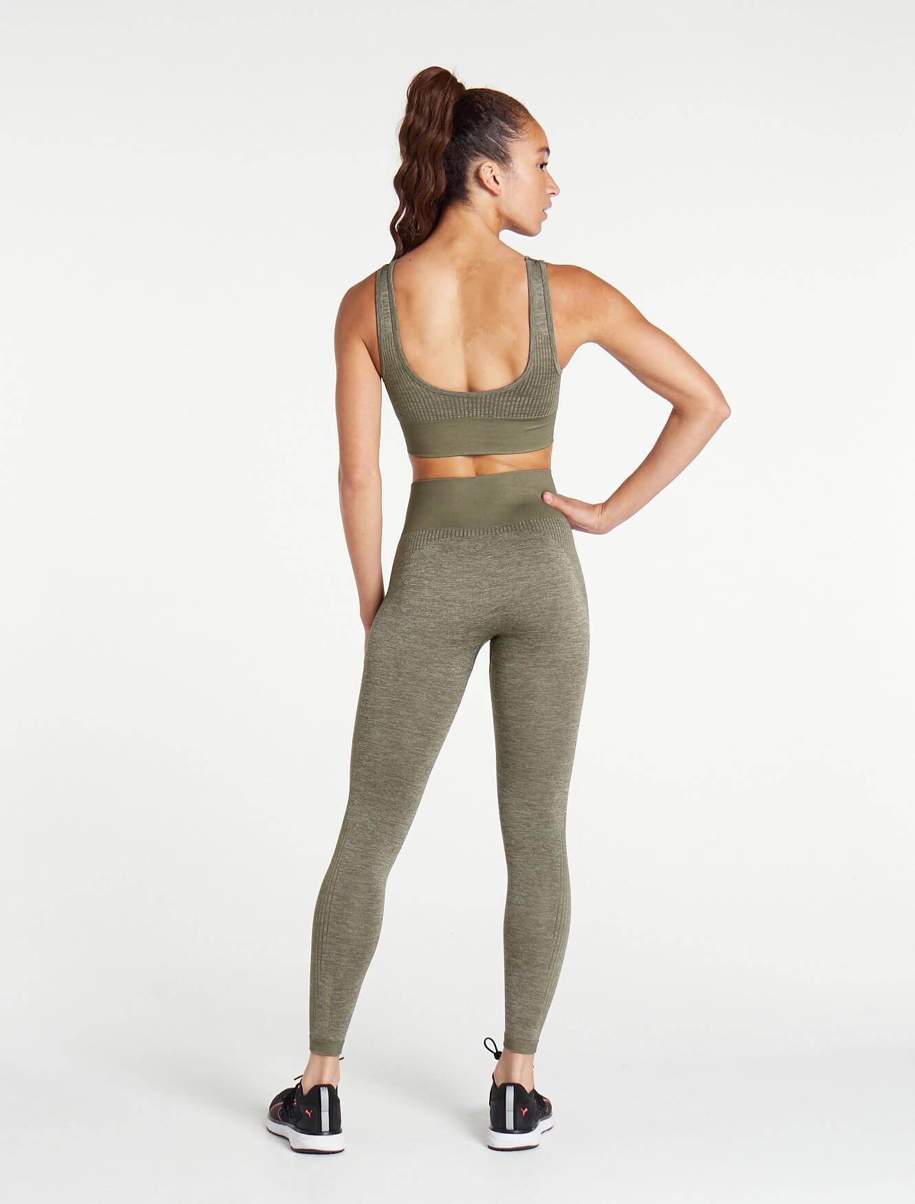 Seamless Sports Bra, Olive Khaki Crop Top