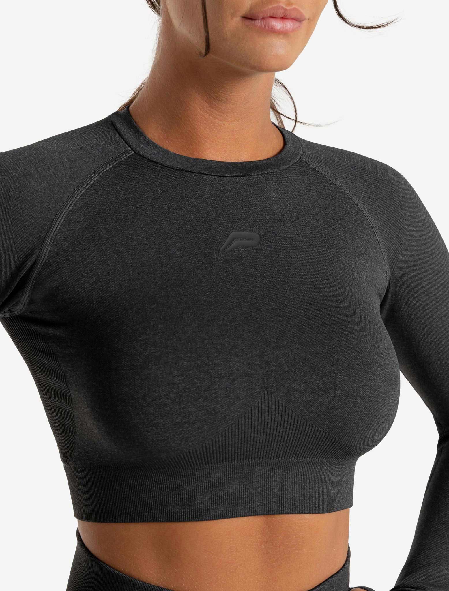Womens Seamless Cropped T-Shirt – Black Marl / Black