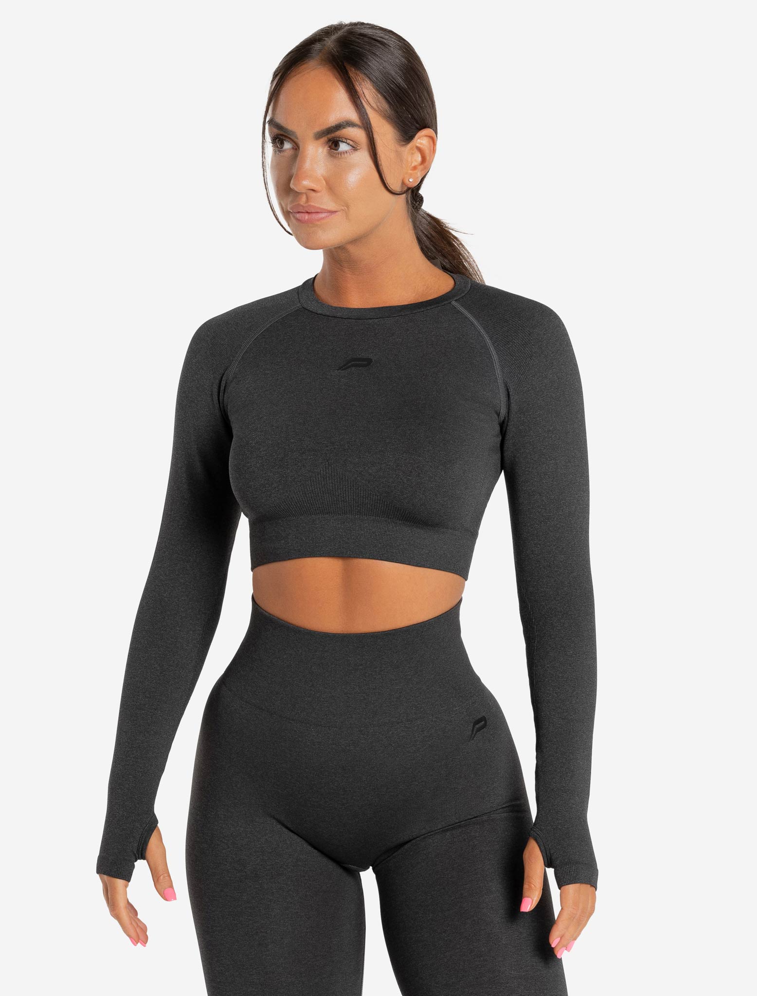 FREEYE Womens Seamless Long Sleeve Workout Crop Tops with Thumb