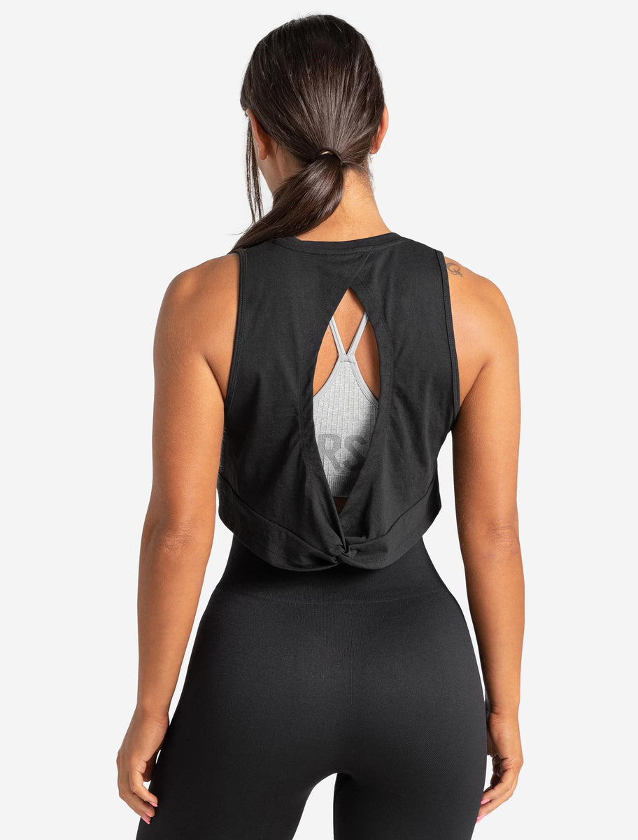 Knot Back Crop Tank | Black | Pursue Fitness