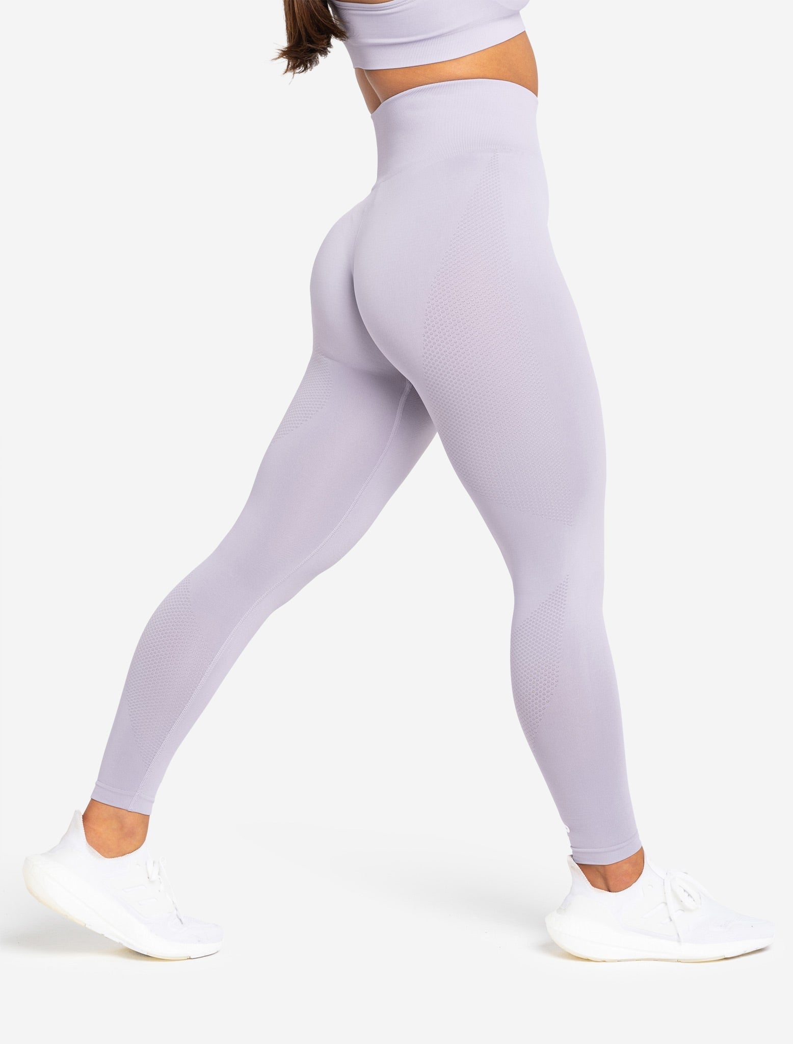 Lilac Grey Seamless Long Sleeves Outfit For Woman