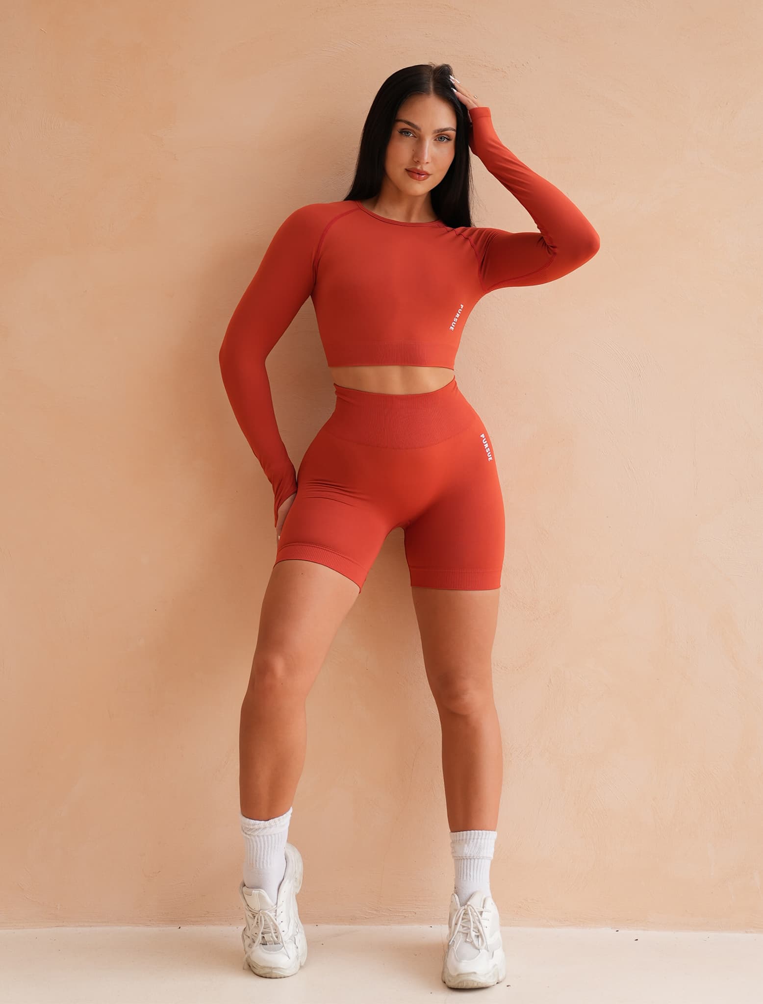 Move Seamless Long Sleeve Crop Top - Burnt Red Pursue Fitness 2