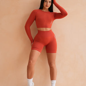 Move Seamless Long Sleeve Crop Top - Burnt Red Pursue Fitness 2