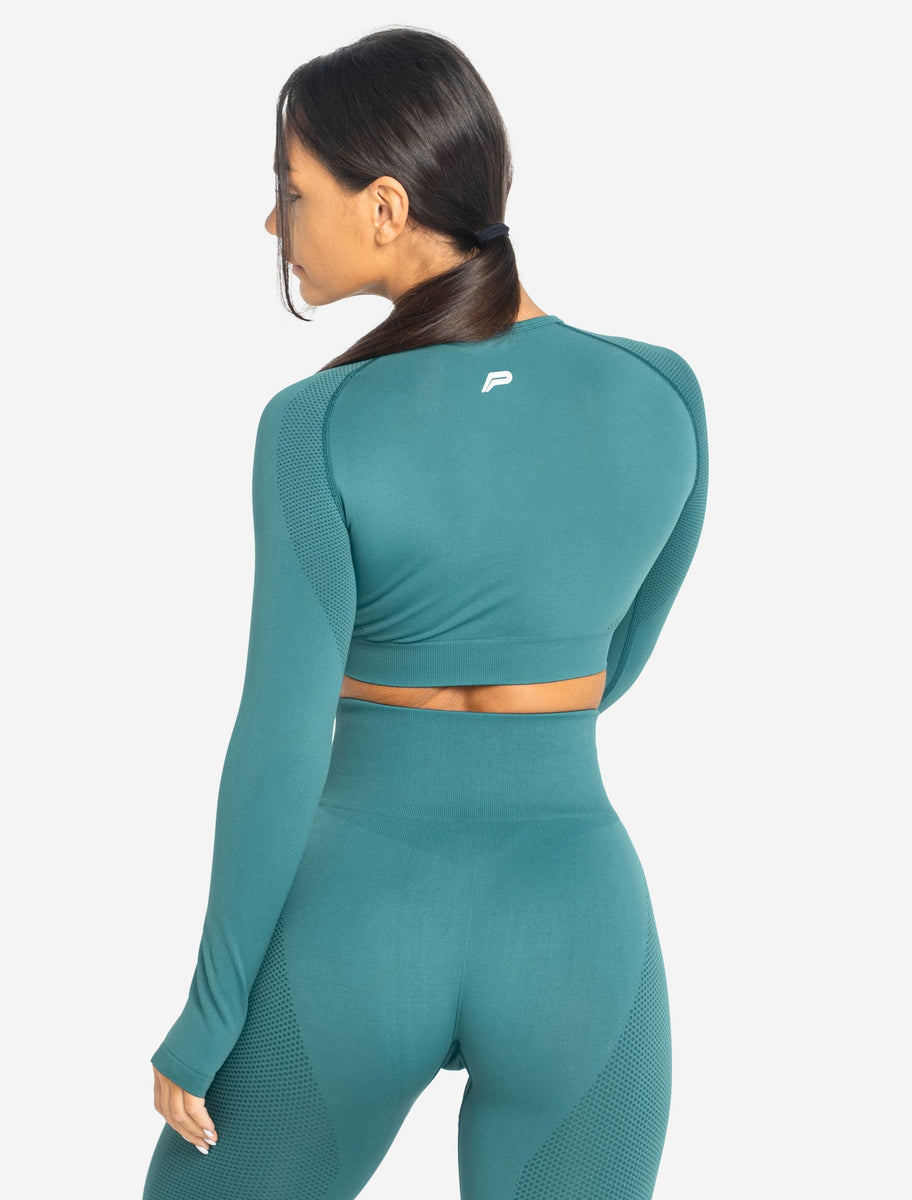 Move Seamless Long Sleeve Crop Top Teal Pursue Fitness