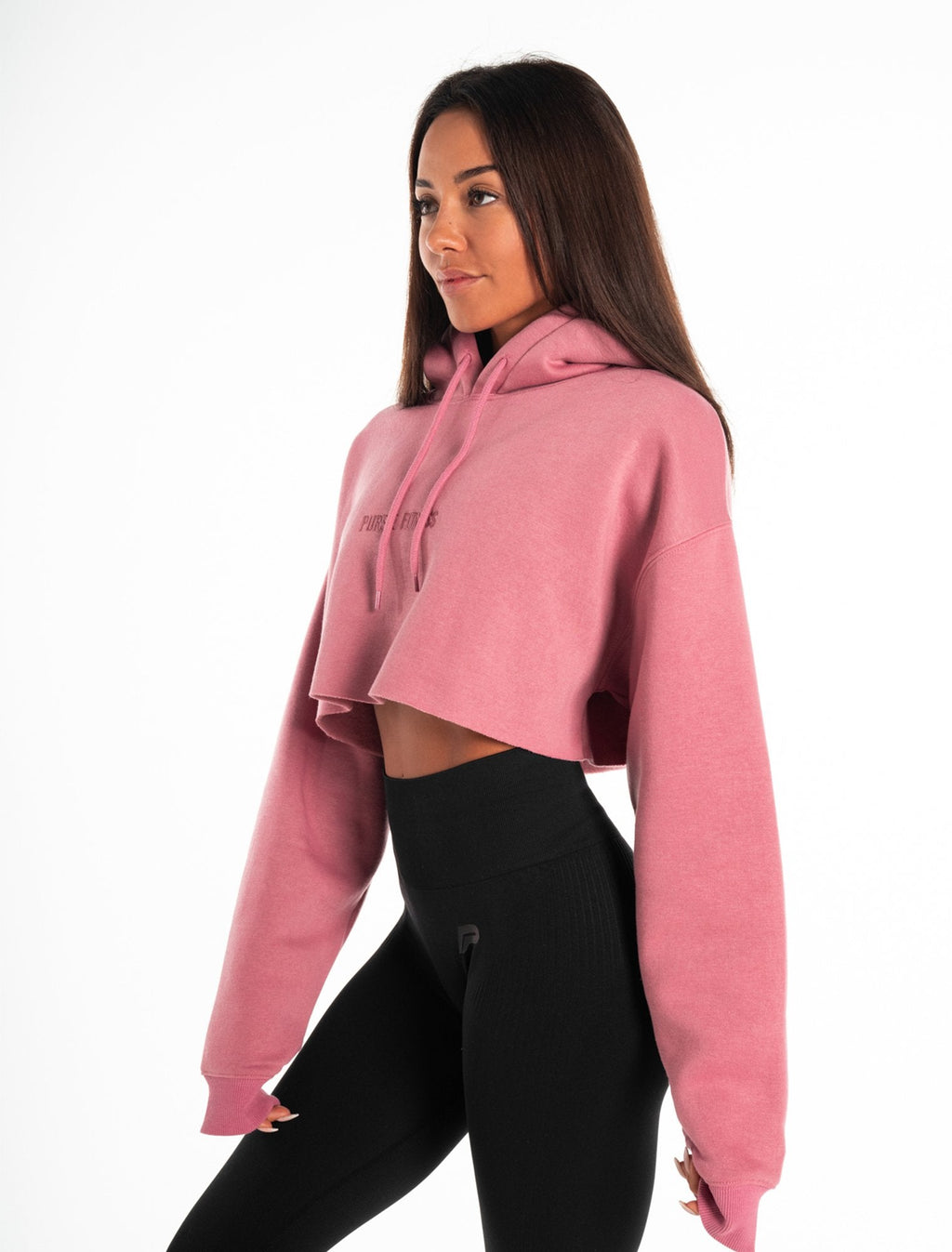 Oversized Crop Hoodie | Dark Washed Pink | Pursue Fitness