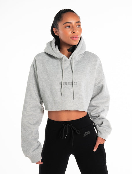 Oversized Crop Hoodie Marl Grey Pursue Fitness