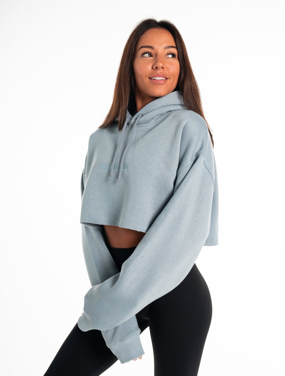 Oversized Crop Hoodie | Washed Blue | Pursue Fitness