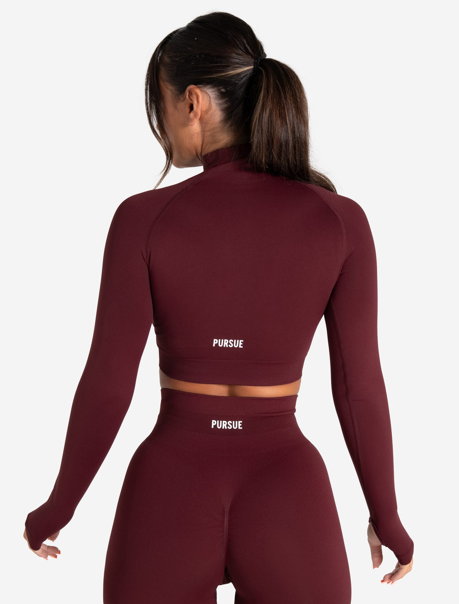 Scrunch Seamless Crop 1/2 Zip - Dark Cherry Pursue Fitness 2