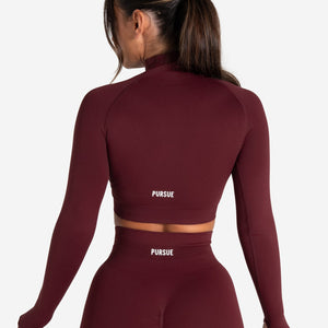 Scrunch Seamless Crop 1/2 Zip - Dark Cherry Pursue Fitness 2