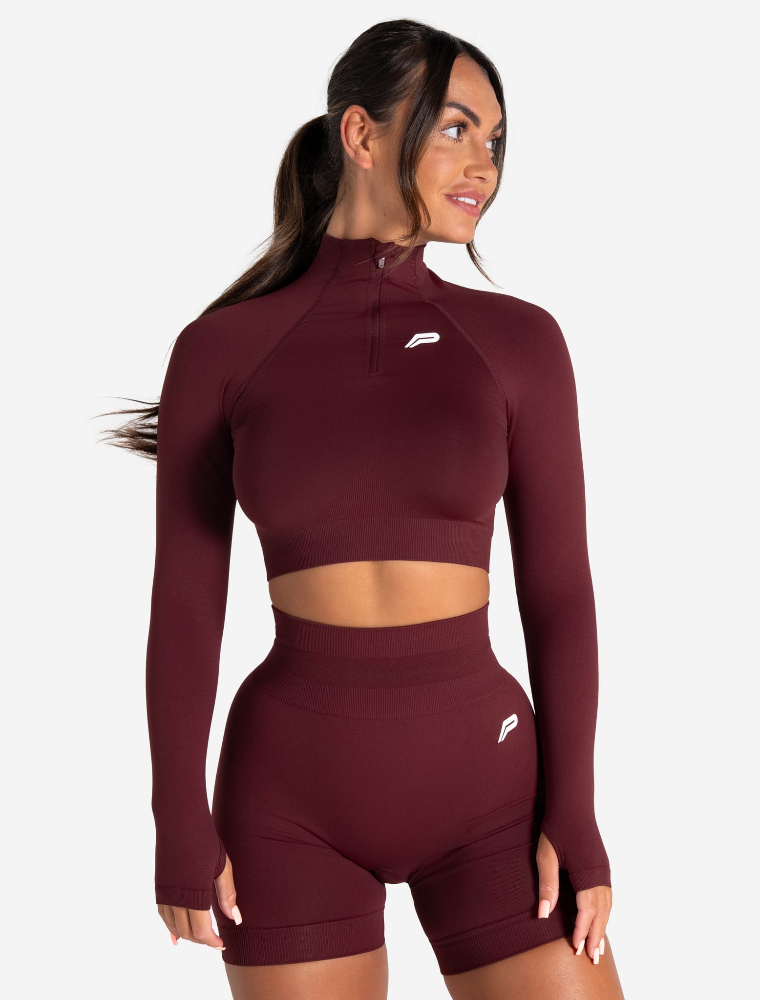 Scrunch Seamless Crop 1/2 Zip - Dark Cherry Pursue Fitness 1