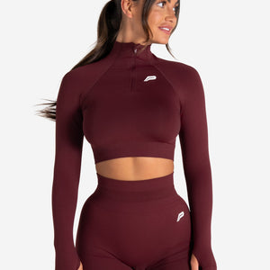 Scrunch Seamless Crop 1/2 Zip - Dark Cherry Pursue Fitness 1