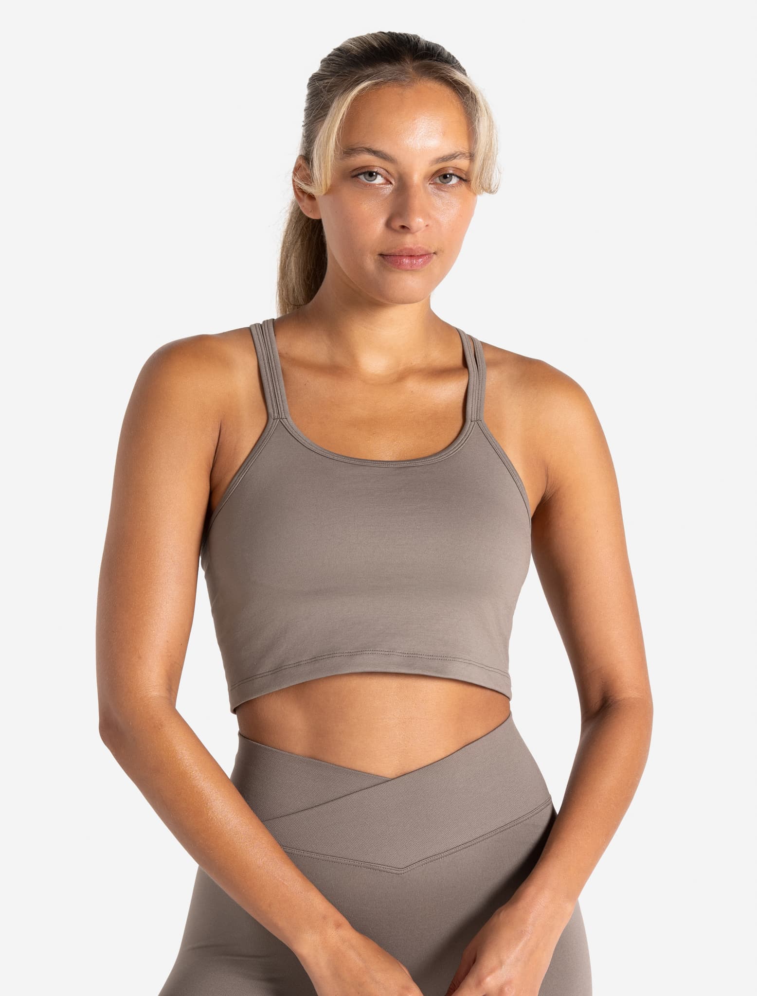 Sculpt Seamless Built-In Bra Tank - Taupe Pursue Fitness 1