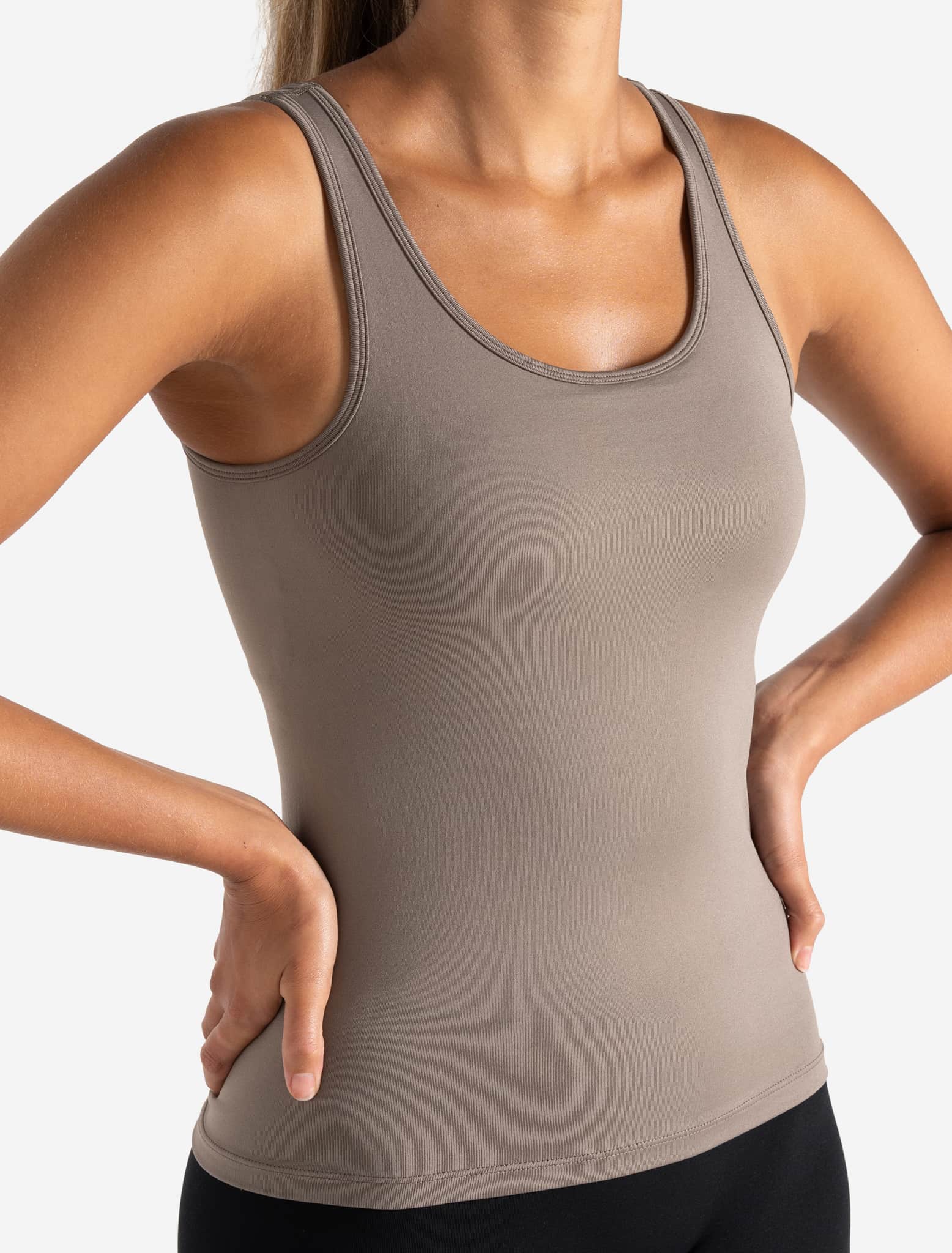 Sculpt Seamless Built-In Bra Vest - Taupe Pursue Fitness 1