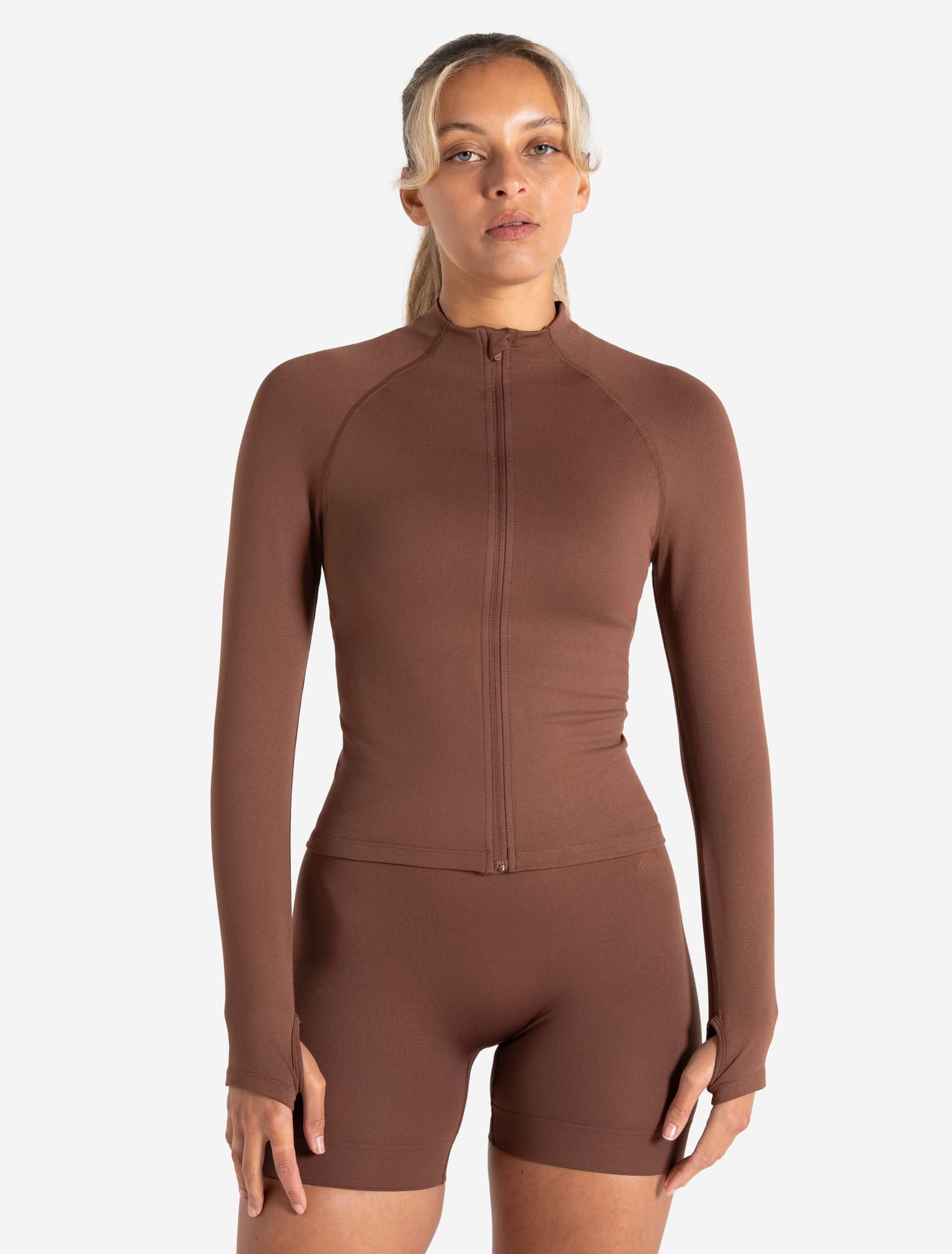 Sculpt Seamless Zip Jacket - Cocoa Brown Pursue Fitness 1