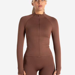 Sculpt Seamless Zip Jacket - Cocoa Brown Pursue Fitness 1