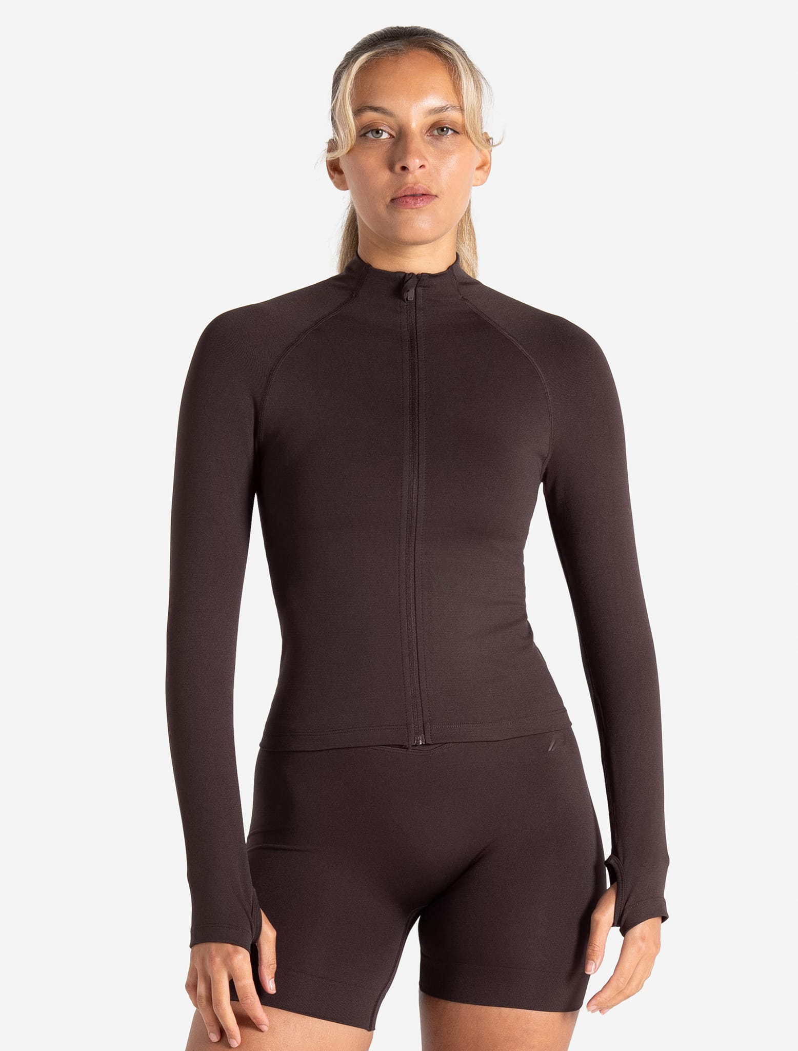 Sculpt Seamless Zip Jacket - Espresso Pursue Fitness 1