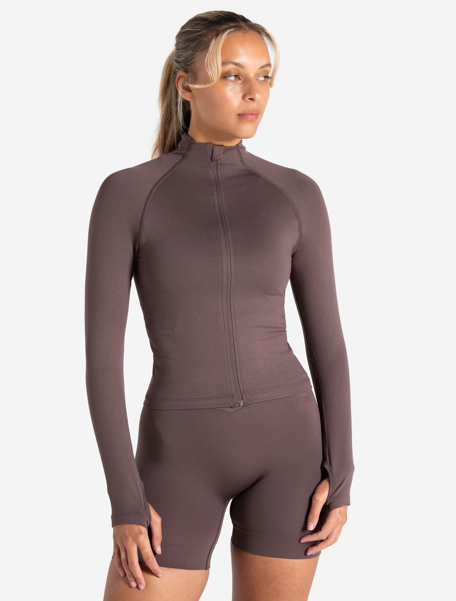 Sculpt Seamless Zip Jacket - Mocha Pursue Fitness 1