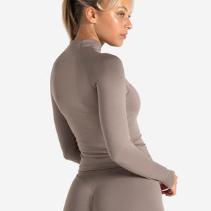 Sculpt Seamless Zip Jacket - Taupe Pursue Fitness 2