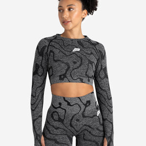 Sustainable Seamless Long Sleeve Crop Top - Black Pursue Fitness 1