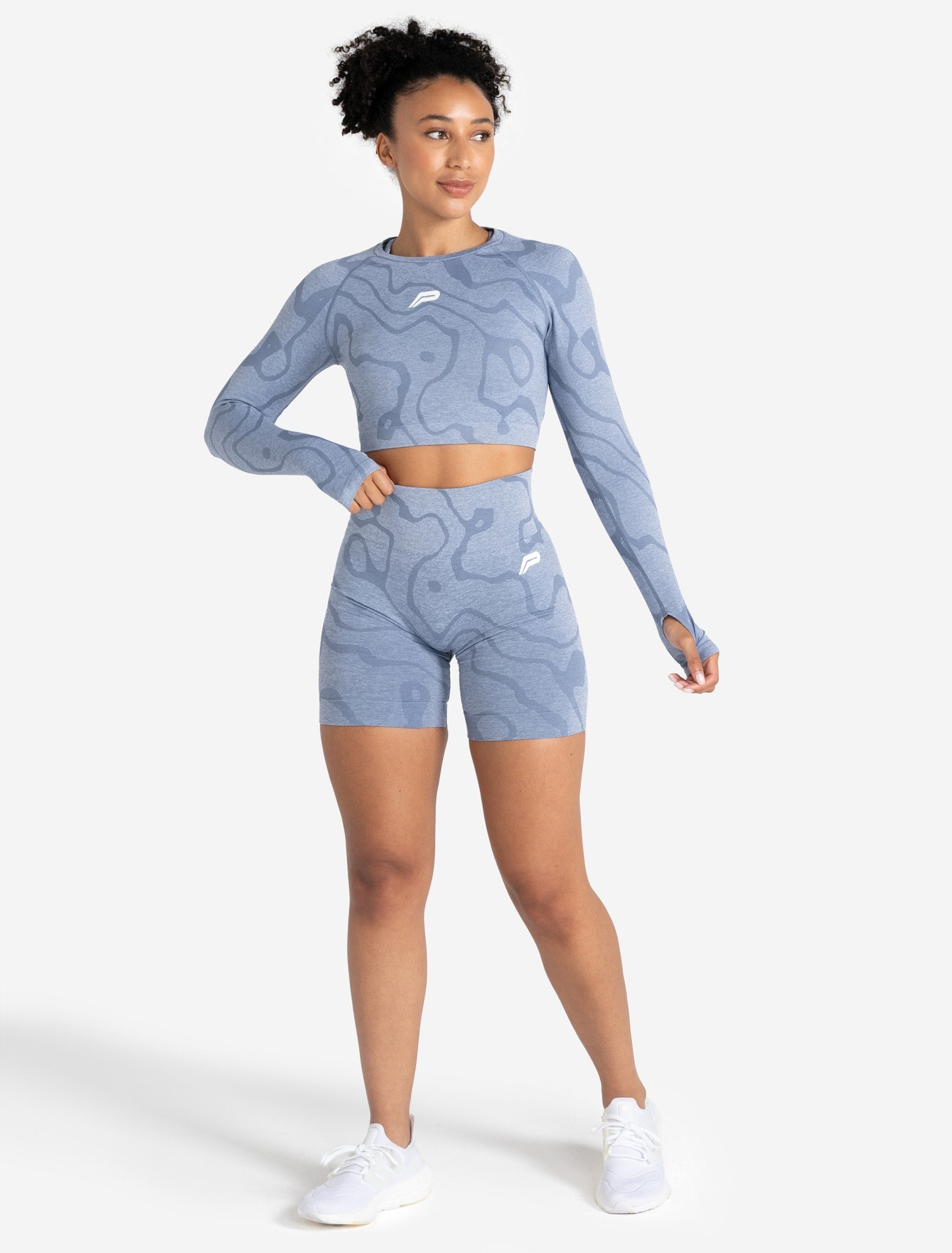 Sustainable Seamless Long Sleeve Crop Top - Blue Pursue Fitness 2