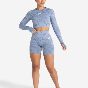 Sustainable Seamless Long Sleeve Crop Top - Blue Pursue Fitness 2