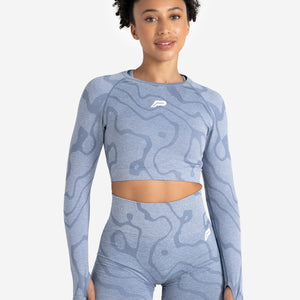 Sustainable Seamless Long Sleeve Crop Top - Blue Pursue Fitness 1