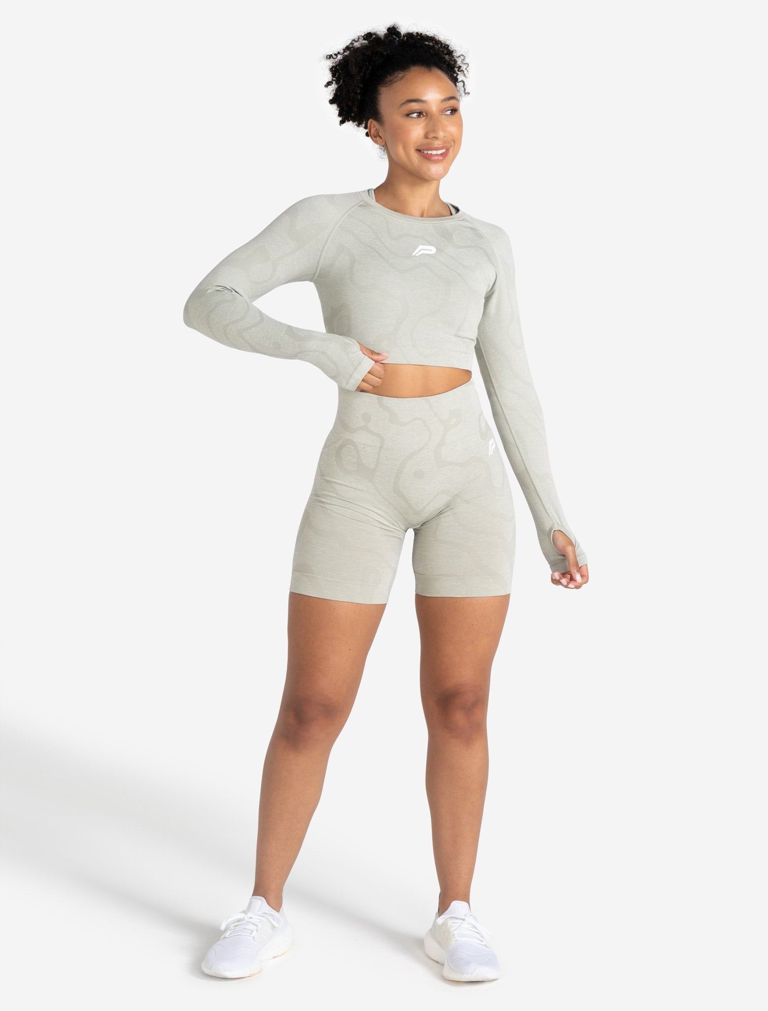 Sustainable Seamless Long Sleeve Crop Top - Sage Green Pursue Fitness 2