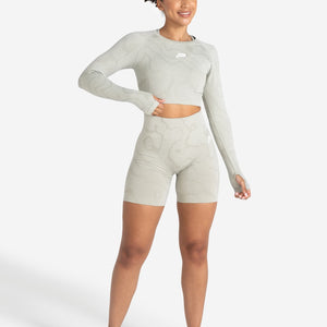 Sustainable Seamless Long Sleeve Crop Top - Sage Green Pursue Fitness 2