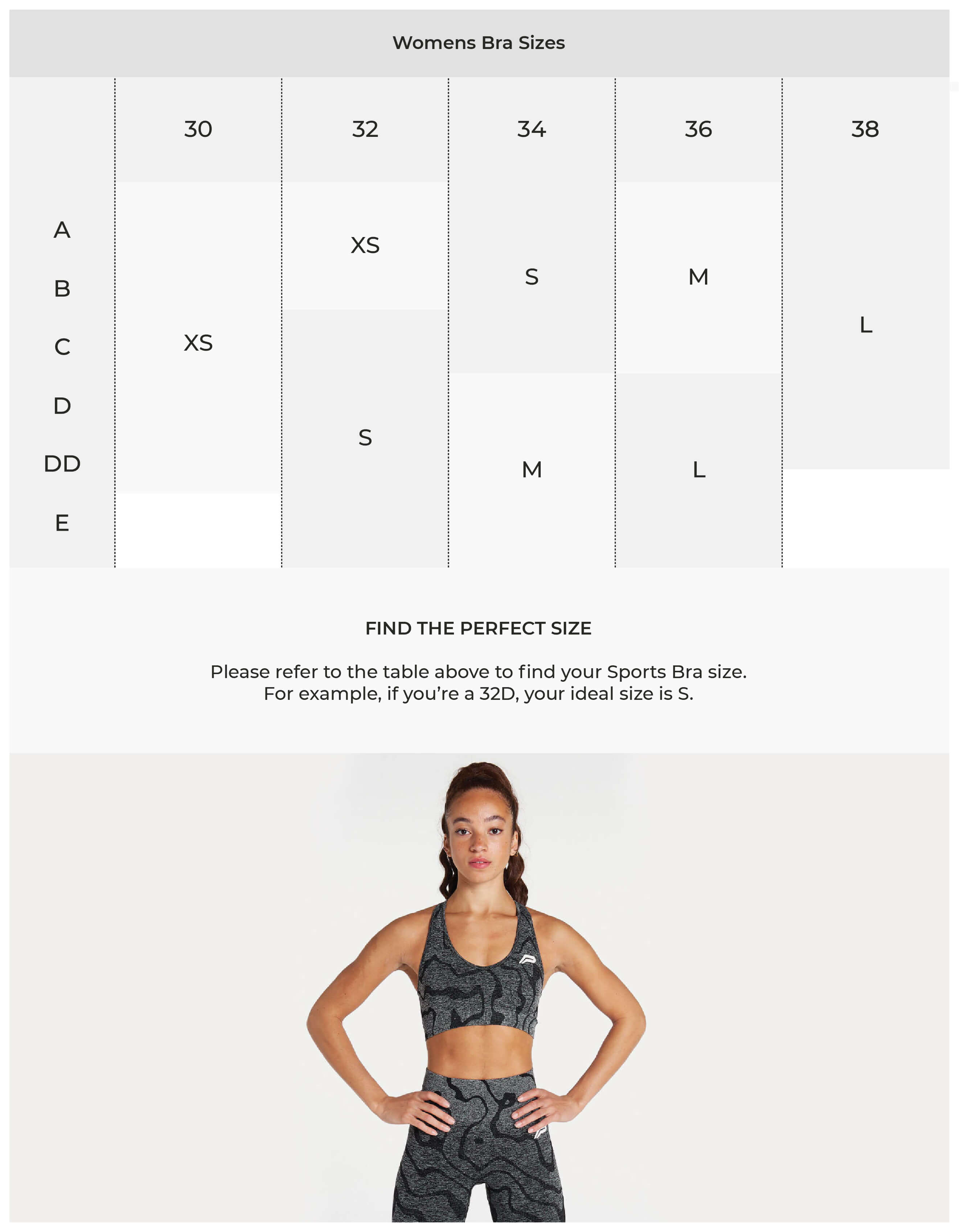 Women's Sports Bra Size Chart, Size Guide